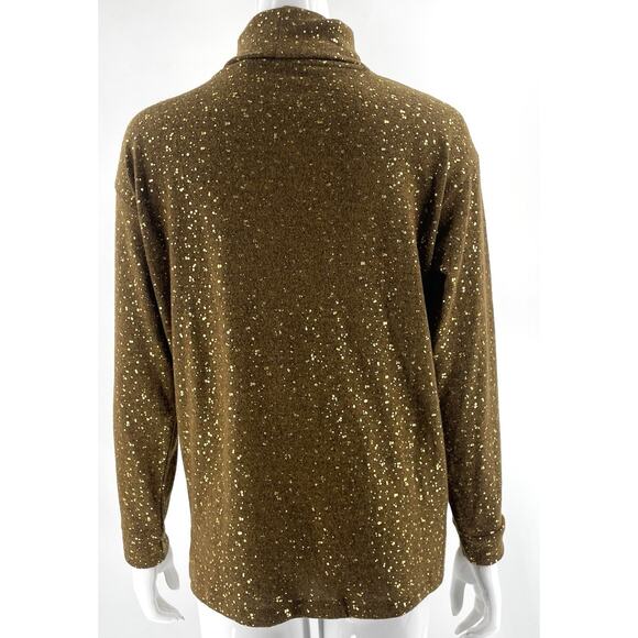 LOGO Lounge Lori Goldstein Foil Turtleneck Sweater Cathay Spice Gold Size XS NEW - Picture 3 of 5